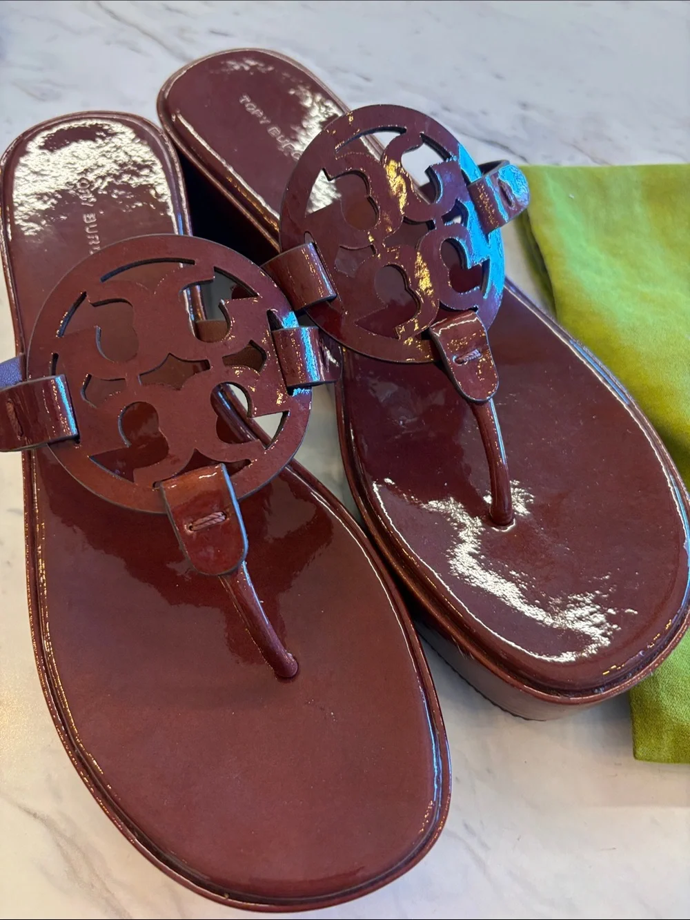 Tory Burch Patent Platform Thong Sandals